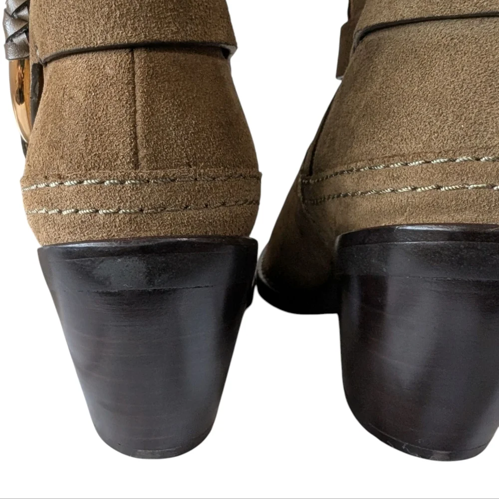 NEW...See By Chloe Olive Calf Suede Cowboy Boots....Size 7.5